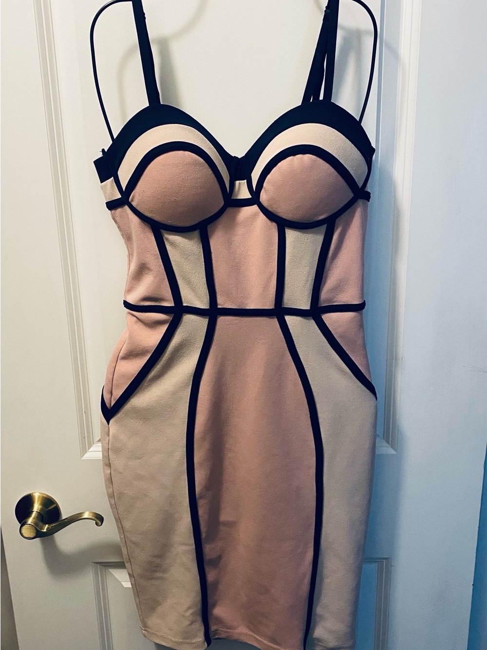 Madrag Strappy Colorblock Bustier Bodycon Dress - Blush & Cream